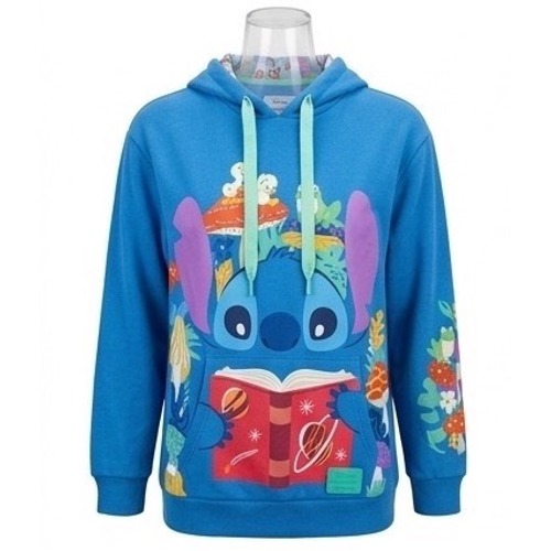 Disney Loungefly Stitch Reading Mushroom Blue Pullover Hoodie Womens Small Luxe